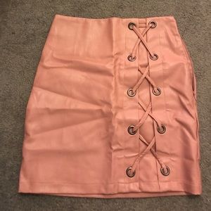pink leather pencil skirt